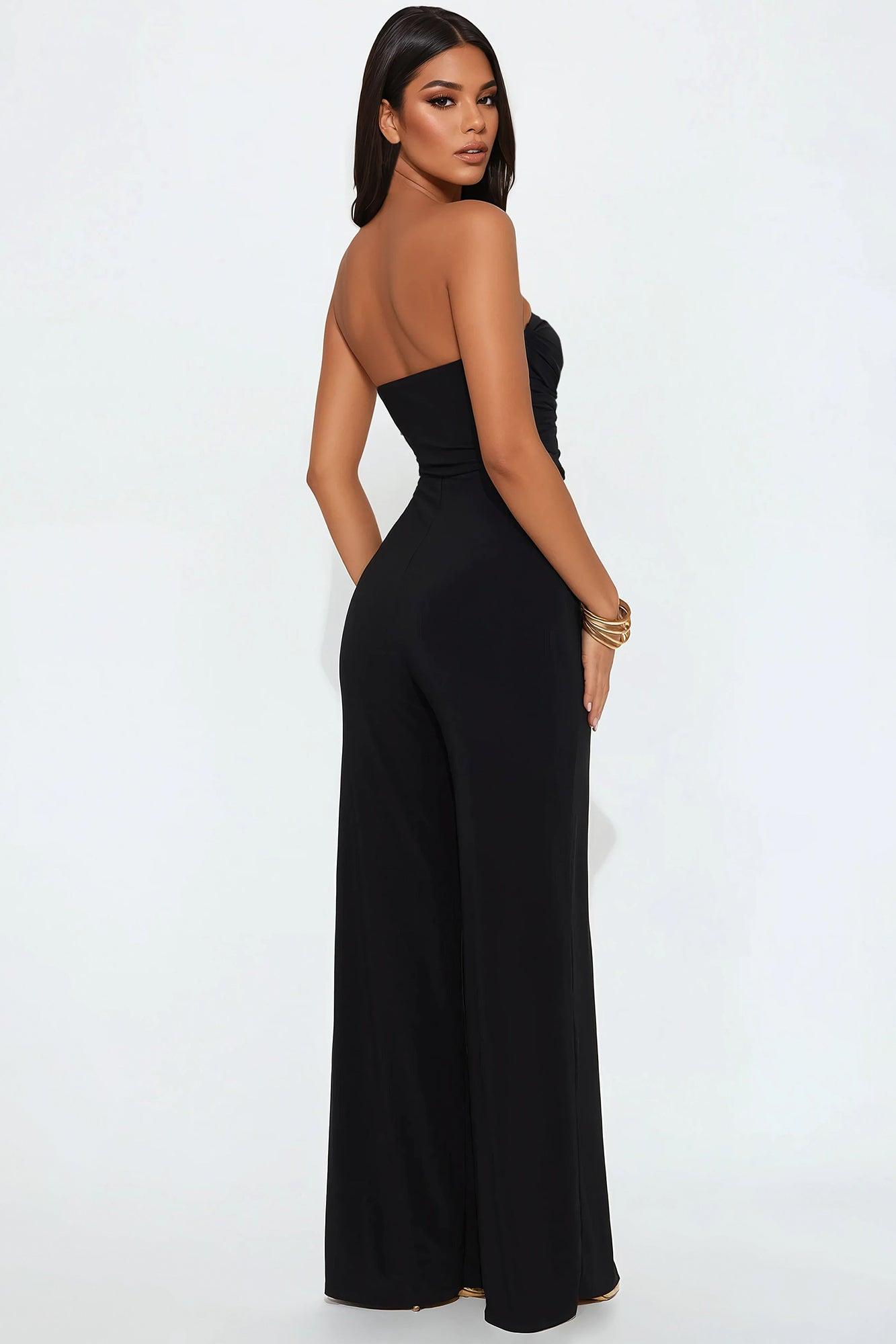 Reya Strapless Wide Leg Jumpsuit - Black Product Image