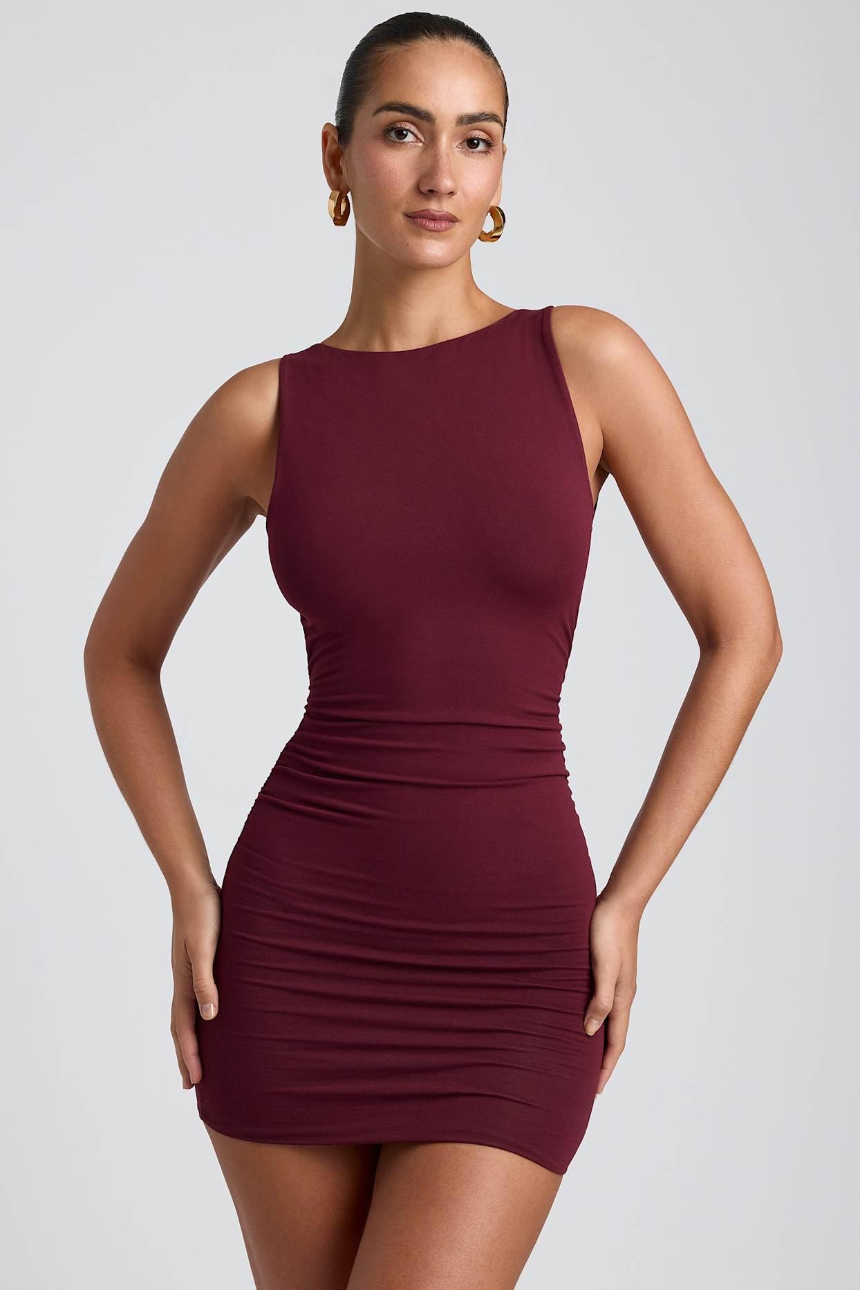 Modal High-Neck Open-Back Mini Dress in Plum Product Image