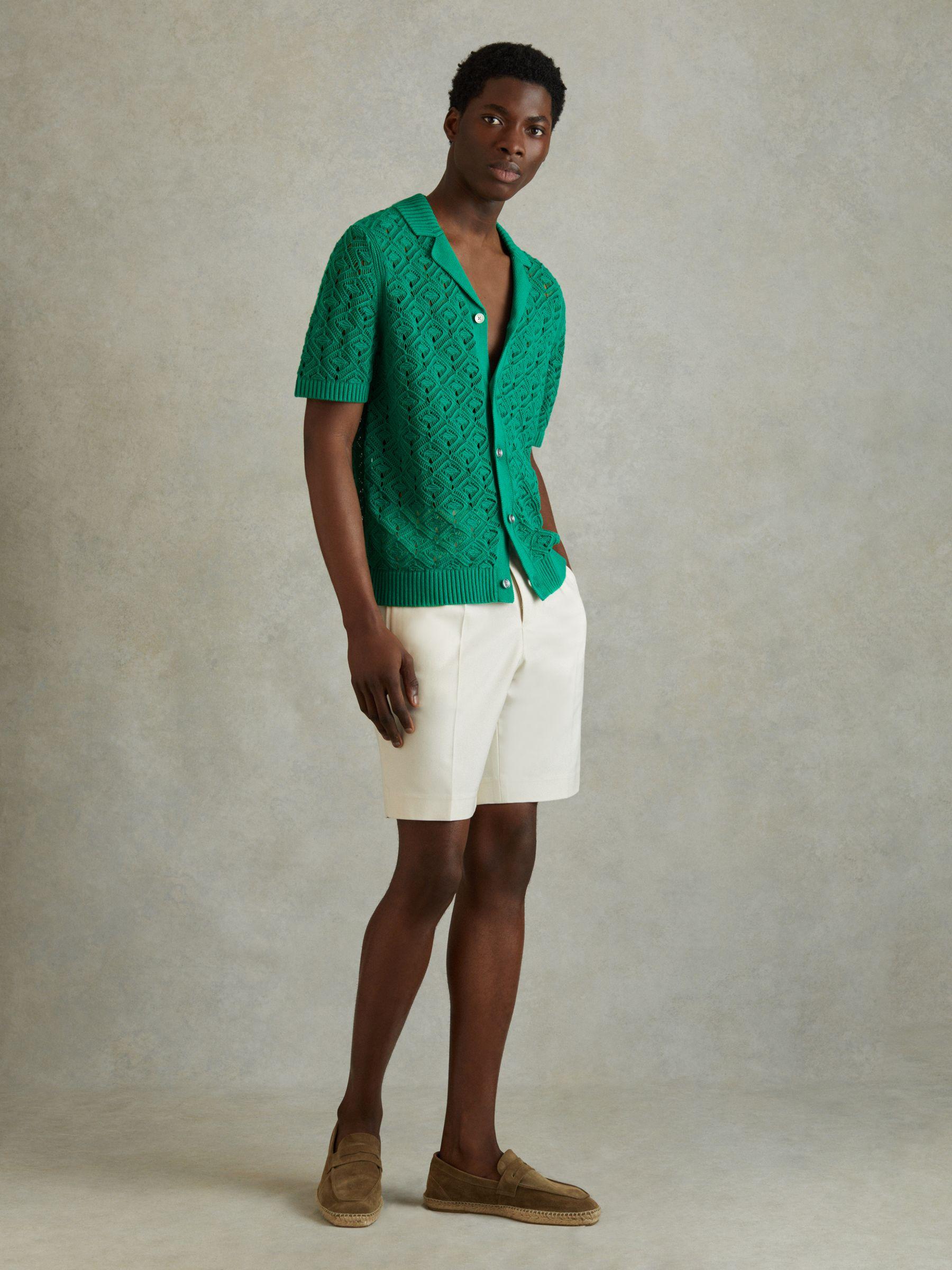 Crochet Cuban Collar Shirt in Bright Green Product Image