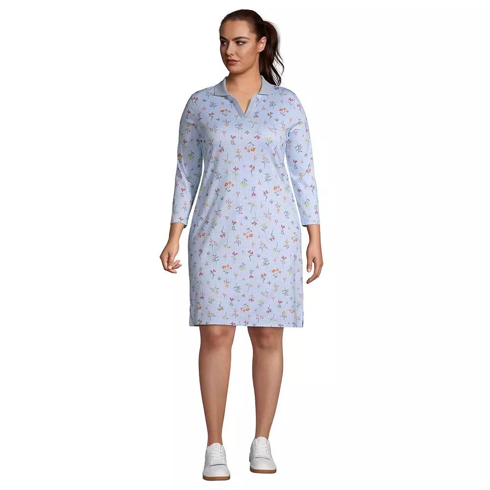 Plus Size Lands' End Supima Cotton Polo Dress, Women's, Size: 1XL, Blue Floral Check Product Image