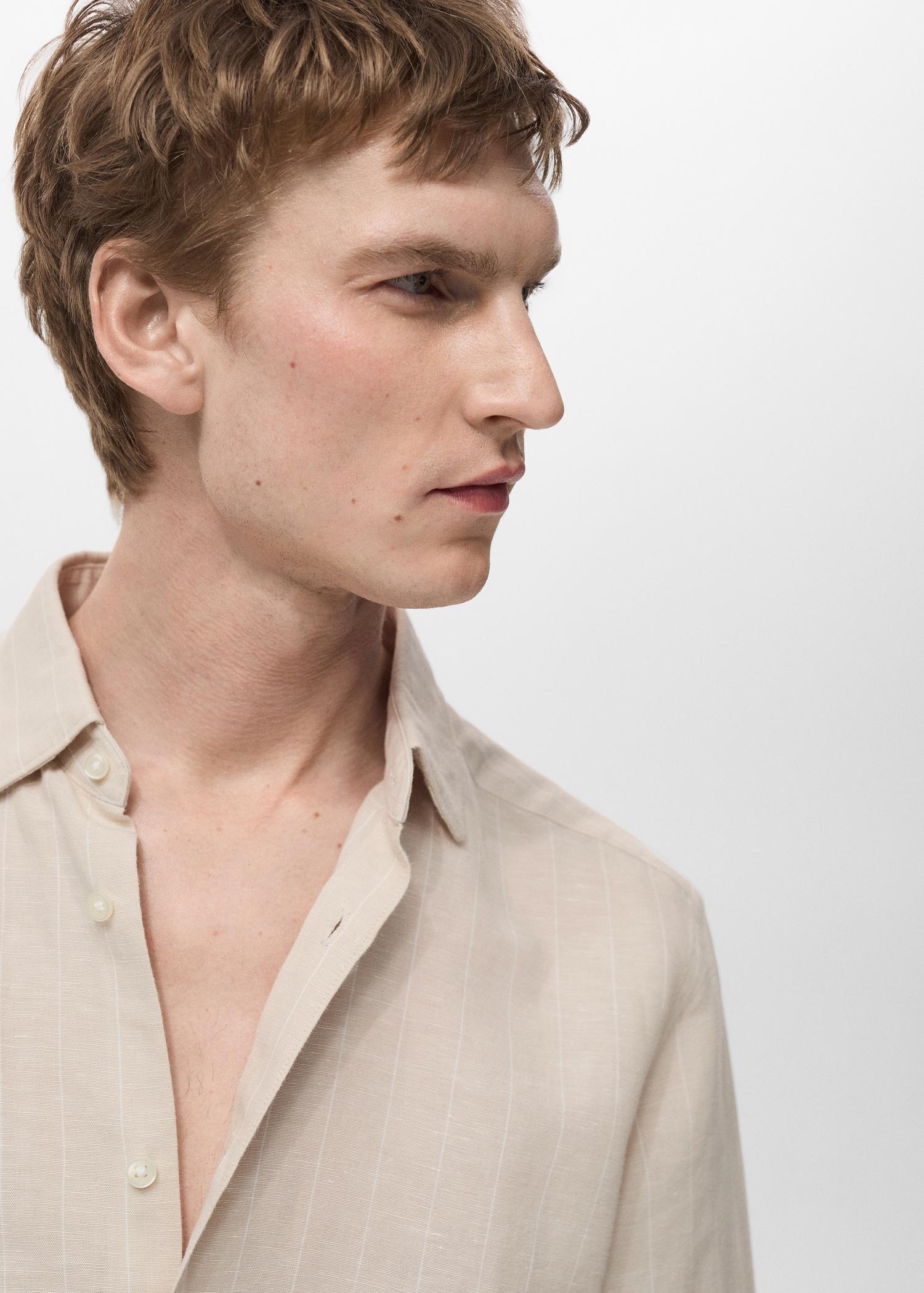 Linen pinstripe shirt - Men | MANGO USA Product Image