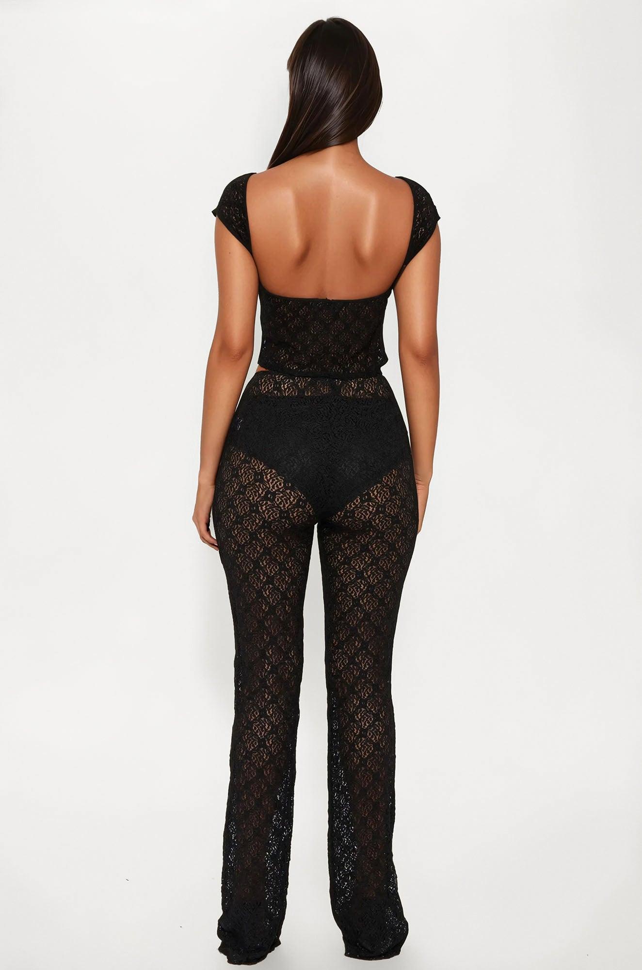 Sasha Lace Straight Leg Pant Set - Black Product Image