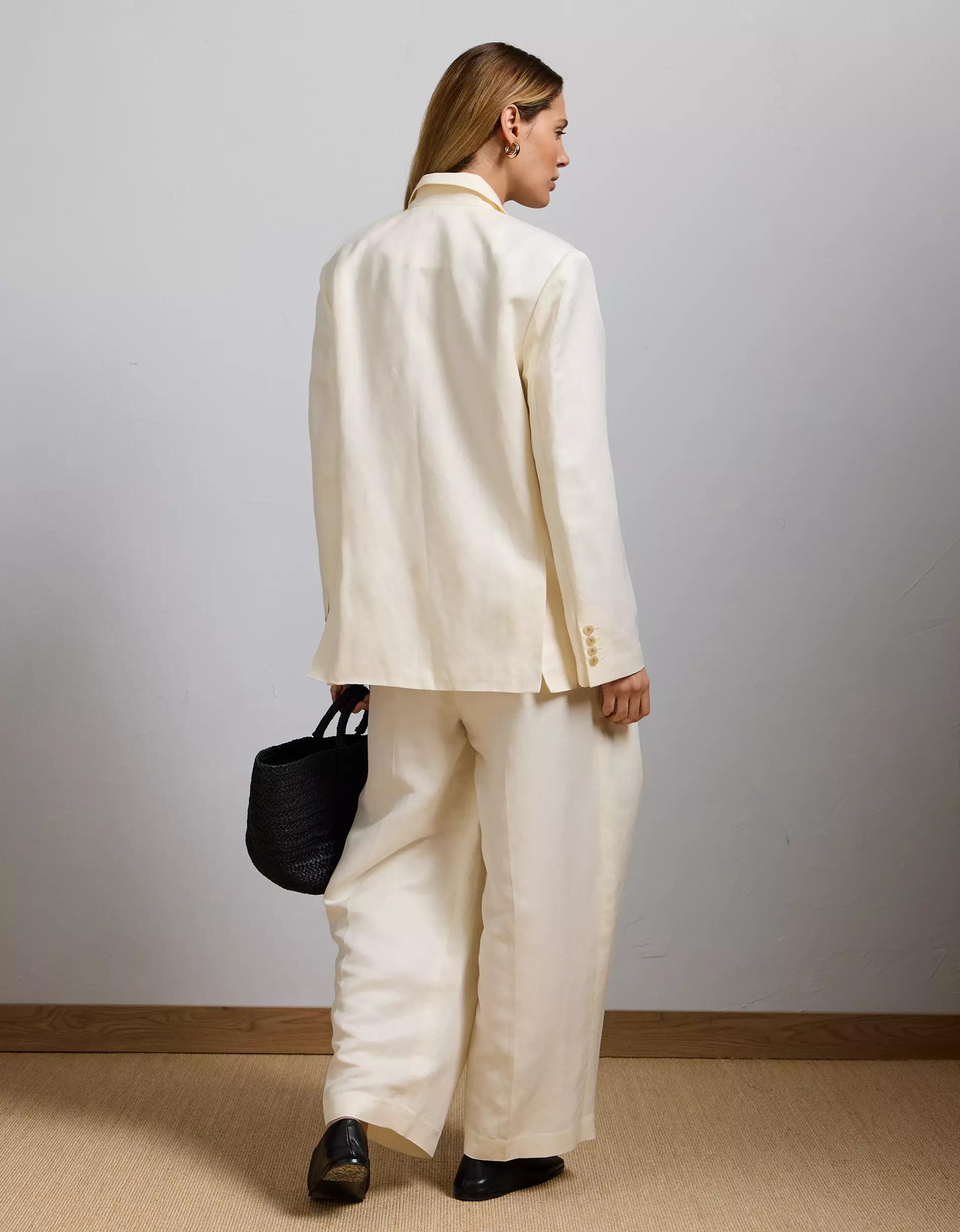 AE77 Premium Linen-Silk Blend Double-Breasted Blazer Product Image