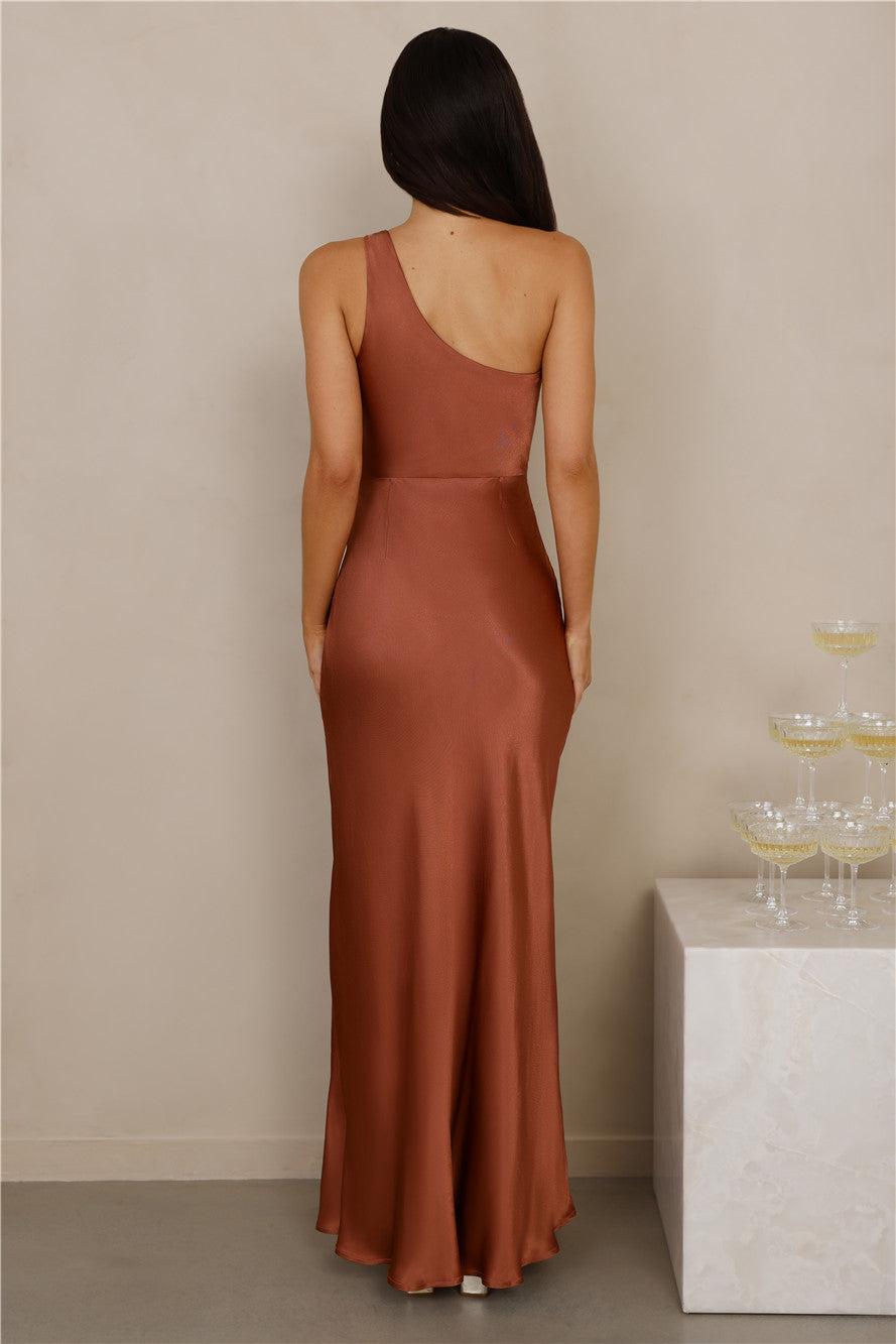 The Aurora One Shoulder Satin Maxi Dress Copper Product Image