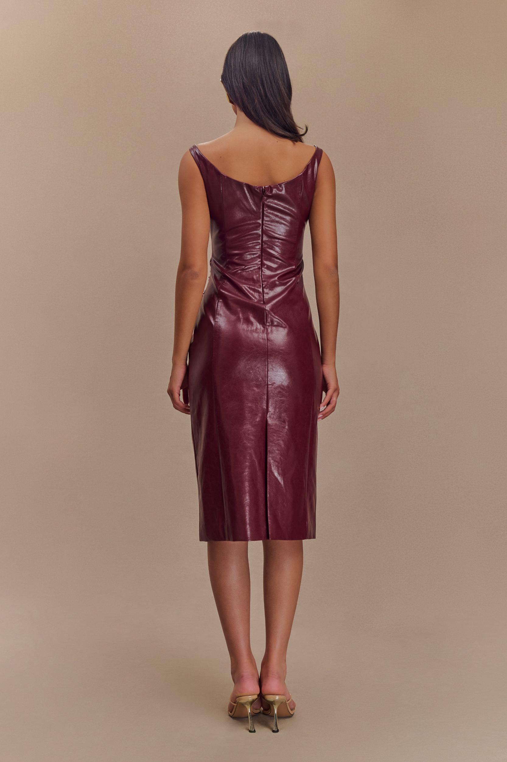 Sonia Faux Leather Midi Dress - Cherry Red Product Image
