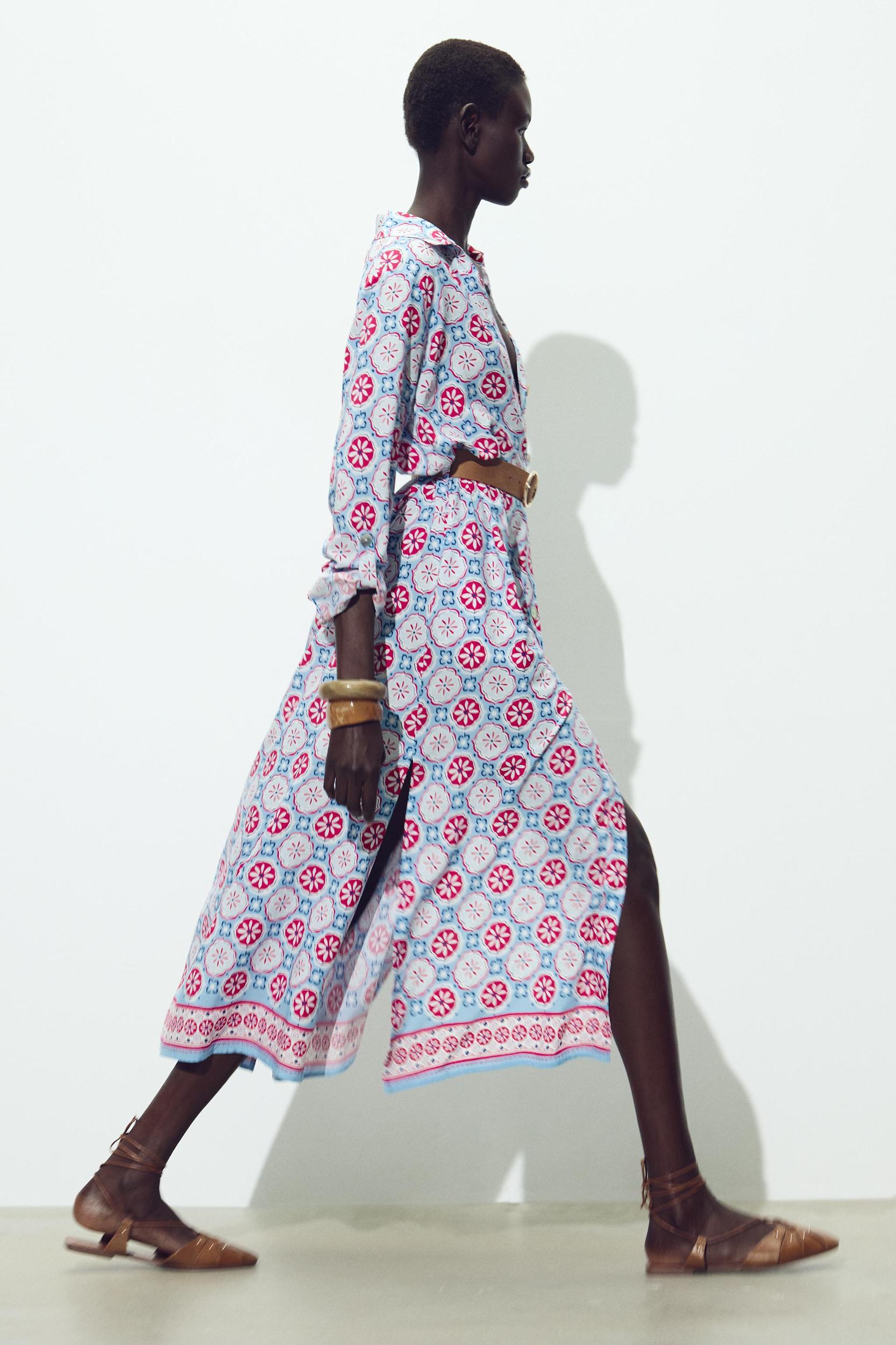 BELTED PRINT MIDI DRESS Product Image