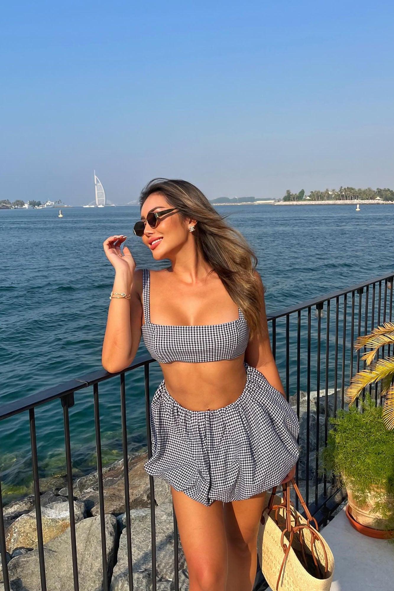 Life's A Picnic Gingham Bubble Skirt Set - Black/combo Product Image