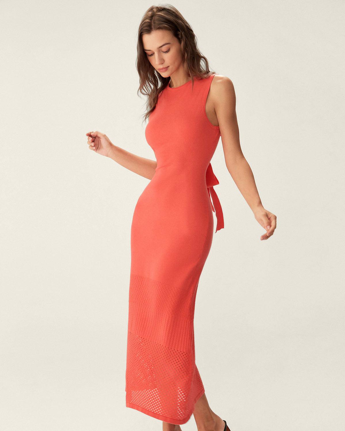 Red Bodycon Tie-Back Midi Dress Product Image