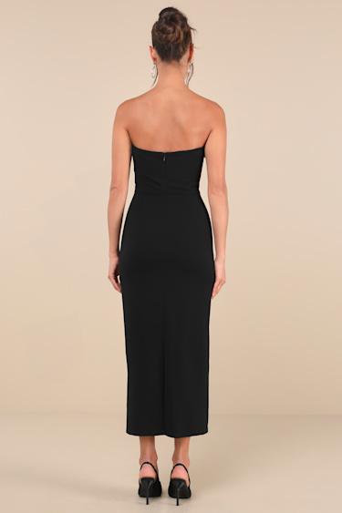 Luxe Silhouette Black and White Bow Strapless Bodycon Midi Dress Product Image