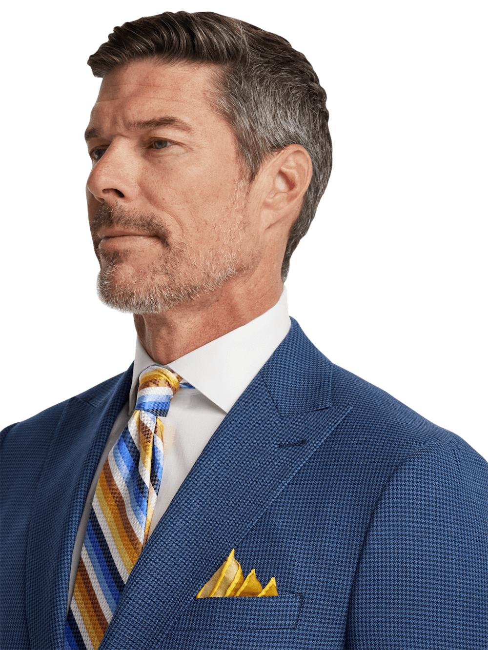 Wool Houndstooth Single Breasted Peak Lapel Suit - Blue Product Image