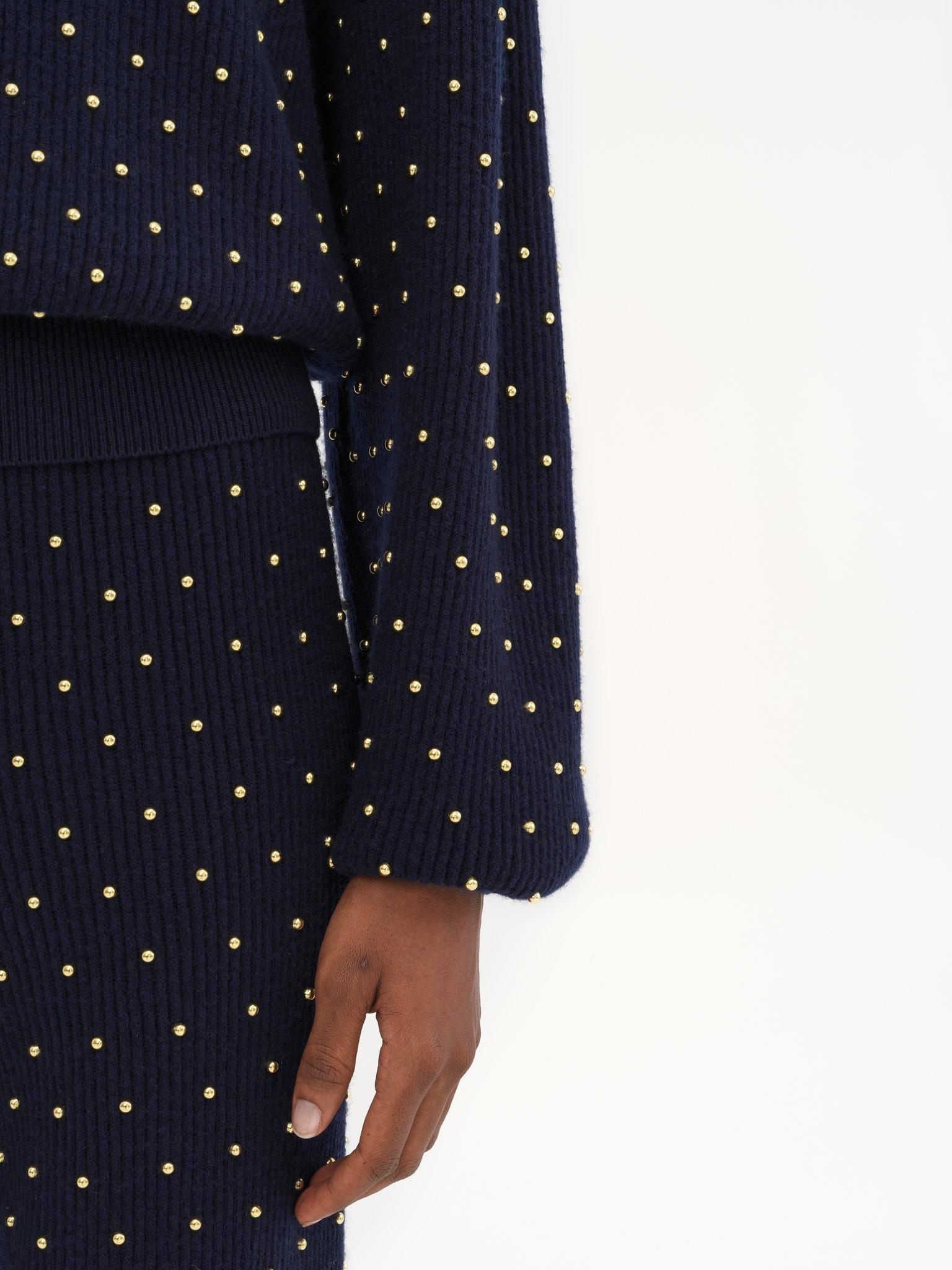 Studded crew-neck sweater in wool & cashmere knit Product Image