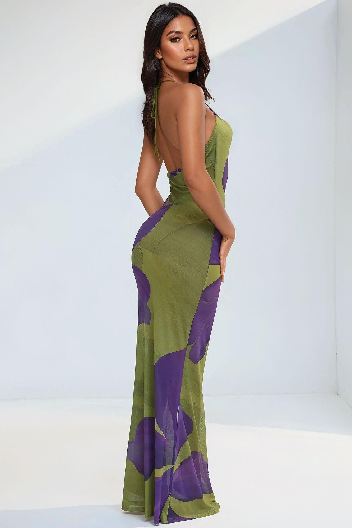 Hawaiian Sun Flower Mesh Cover Up Maxi Dress - Green/combo Product Image