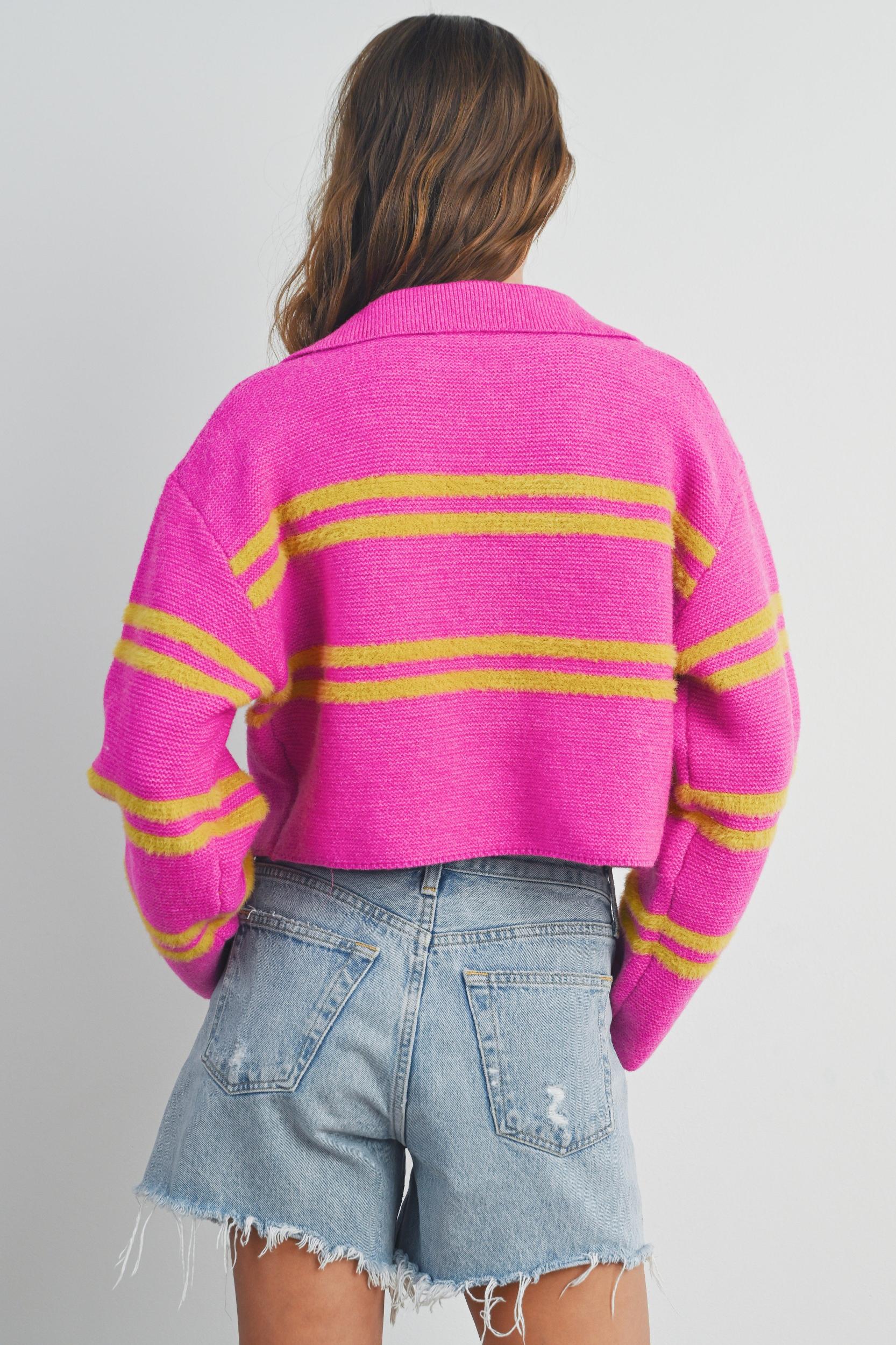 Stripe Cozy Collared Crop Sweater Product Image