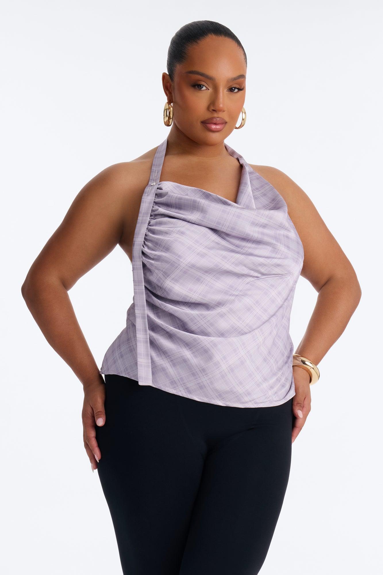 Cityscape Muse Plaid Satin Halter Top - Lilac Female Product Image