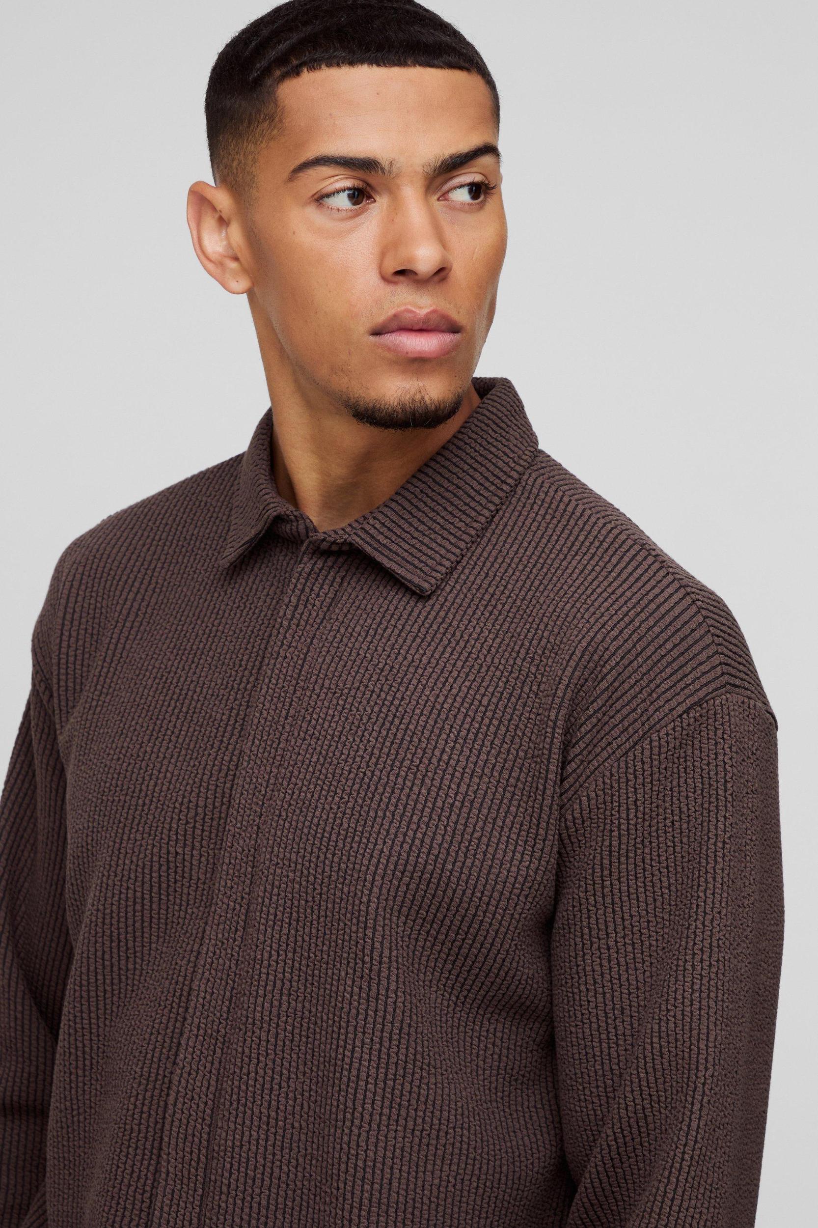 Oversized Two-tone Zip Ribbed Jersey Shirt & Straight Sweatpants Set | boohooMAN USA Product Image