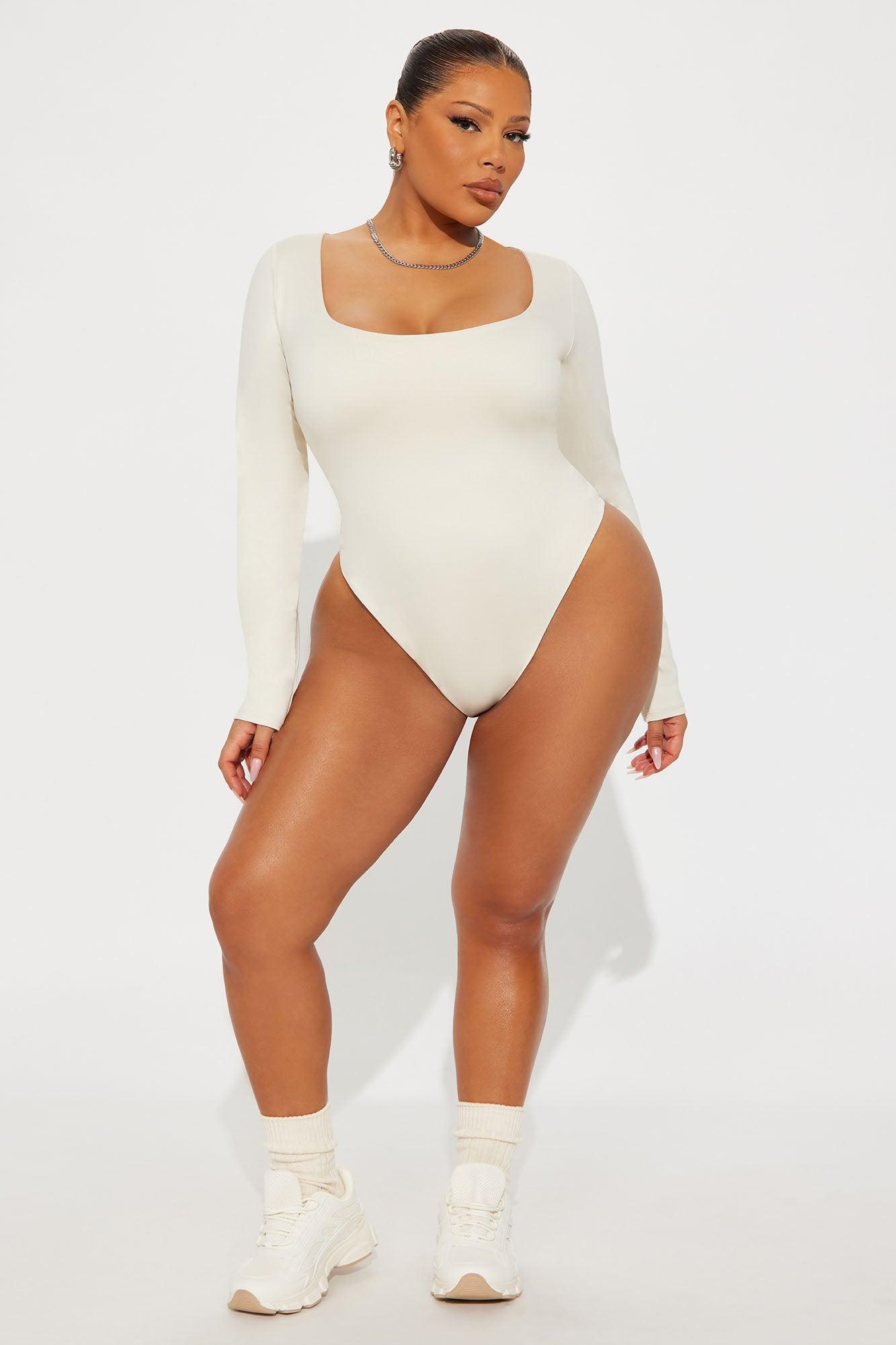 Contour Double Lined Long Sleeve Wide Scoop Neck Bodysuit - Bone Female Product Image