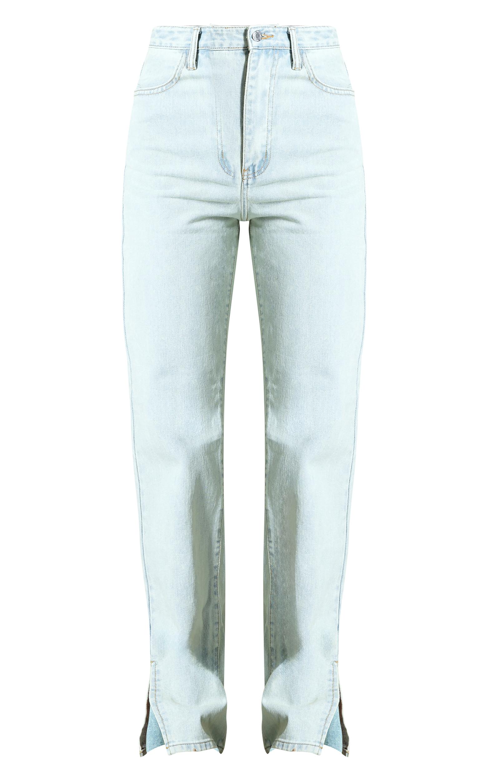  Light Blue Vintage Wash Split Hem Jeans Product Image