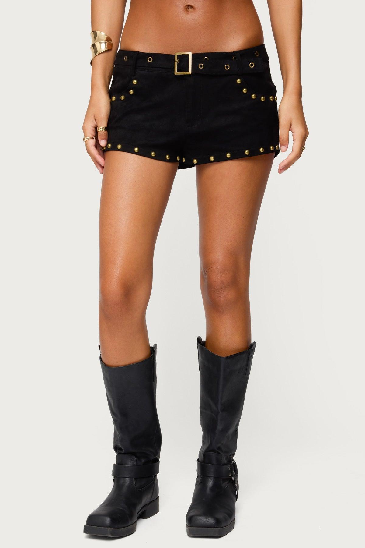 Studded Faux Suede Micro Shorts Product Image