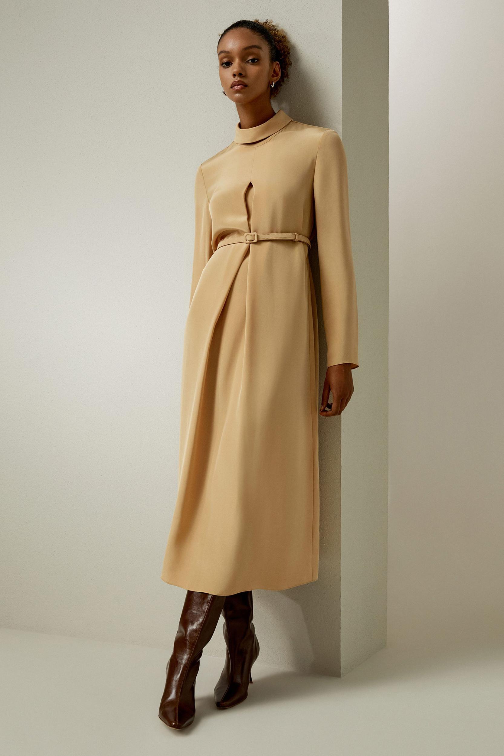 (Evanna) Stand Collar A Line Dress Product Image