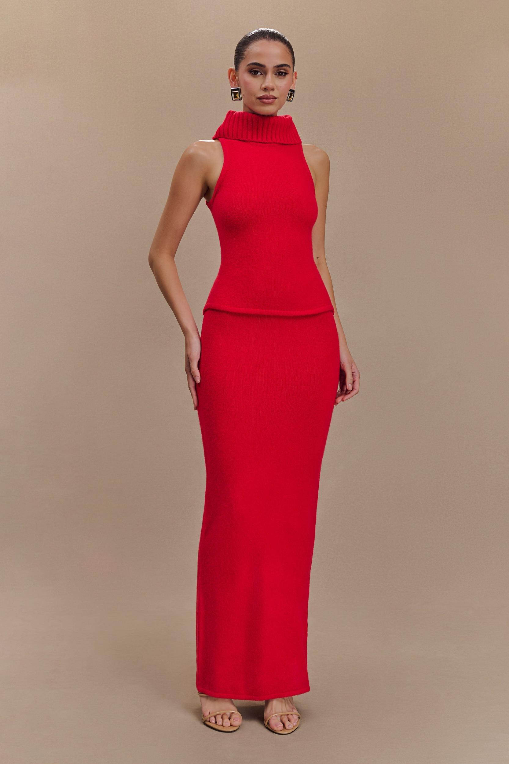 Elise Knit Maxi Skirt - Red Product Image