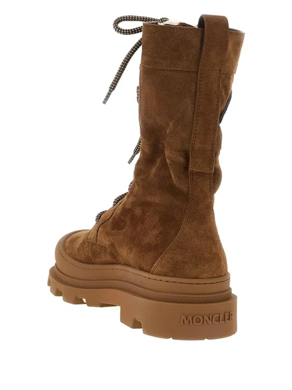 MONCLER Vera High Shearling-trimmed Suede Mid-calf Boots In Brown Product Image