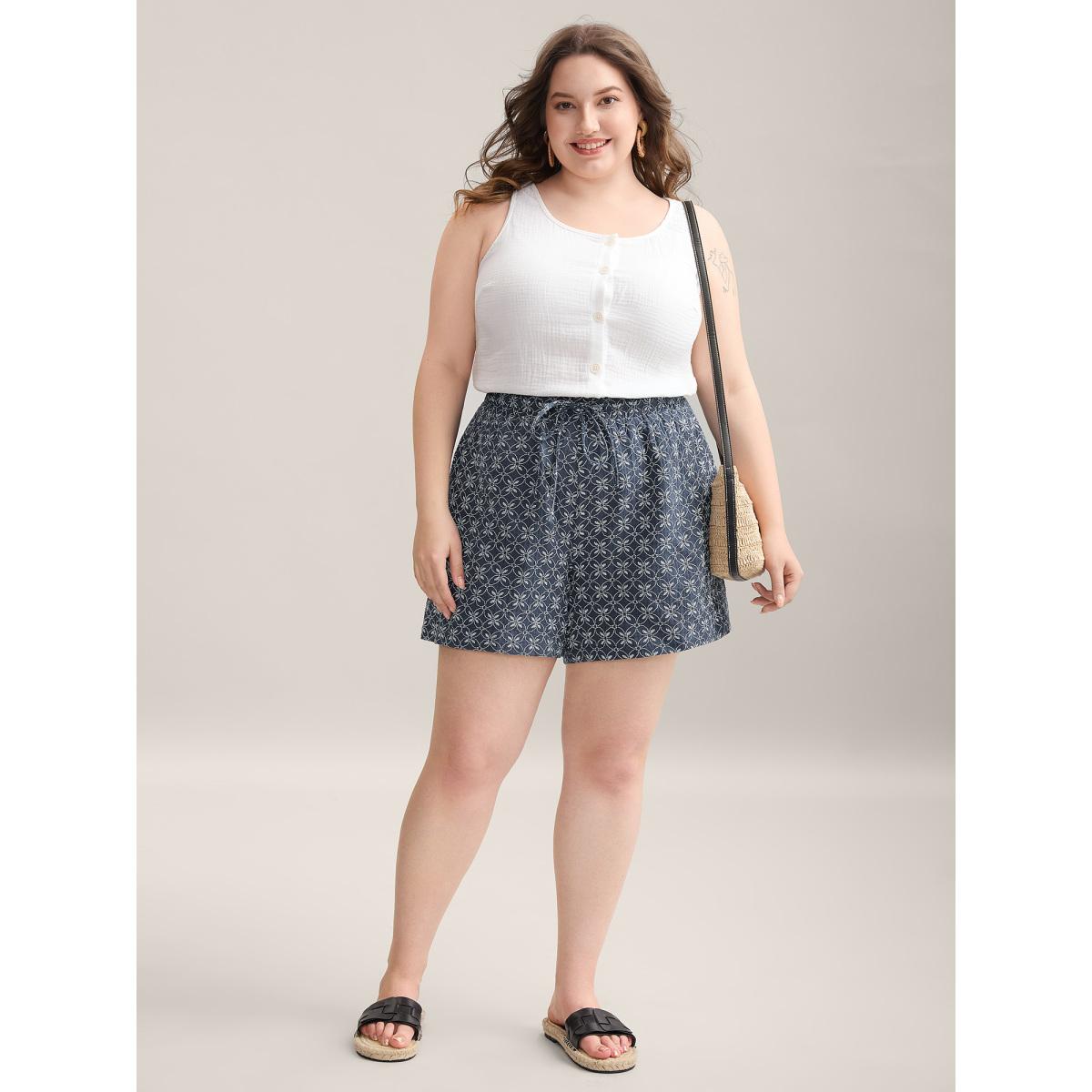 Plus Size Marine Elements Straight-Leg Shorts Women Indigo Resort Drawstring Straight Leg Vacation Shorts BloomChic 18-20/2X Product Image