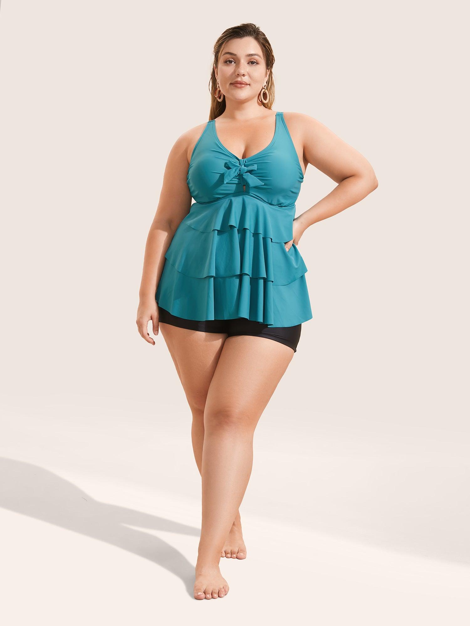 Knotted Front Ruffle Tiered Tankini Top Female Product Image