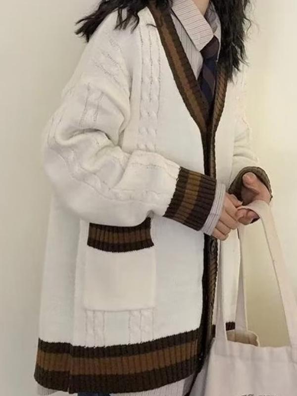 Knit Contrast Color Loose Cardigan Product Image