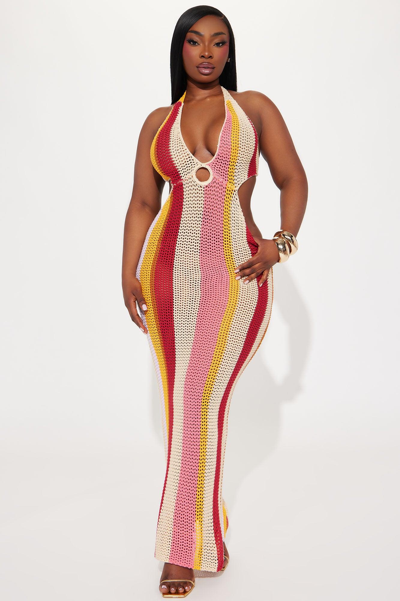 Caribbean Crochet Maxi Dress - Pink/combo Product Image