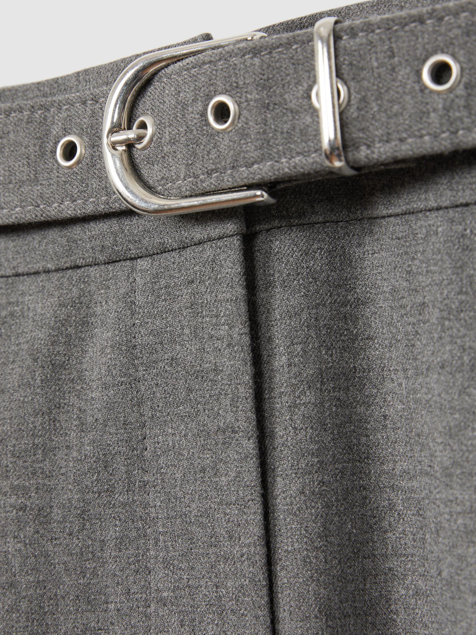 Belted Wide Leg Trousers in Grey Product Image