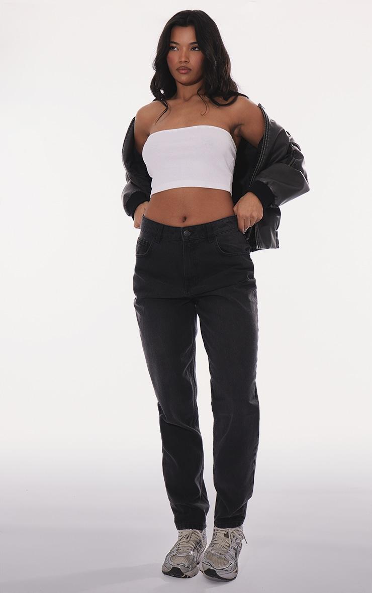  White Soft Basic Ribbed Bandeau Crop Top Product Image