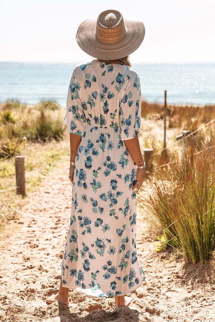 Floral Front Knot Kimono Sleeve Dress Product Image