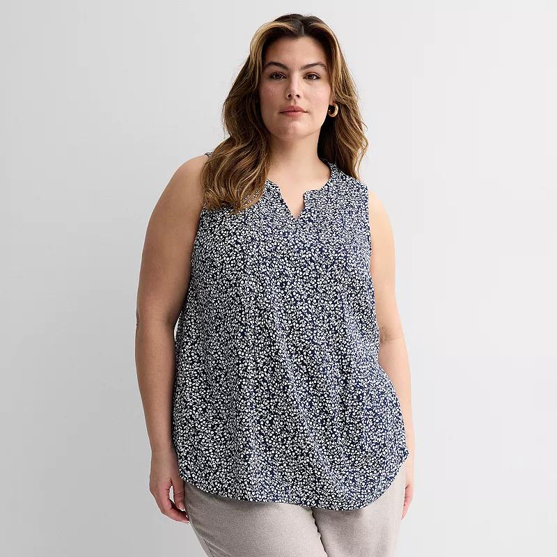 Plus Size Croft & Barrow® Pintuck Sleeveless Shell Top, Women's, Size: 3XL, Blue Tiny Blooms Product Image