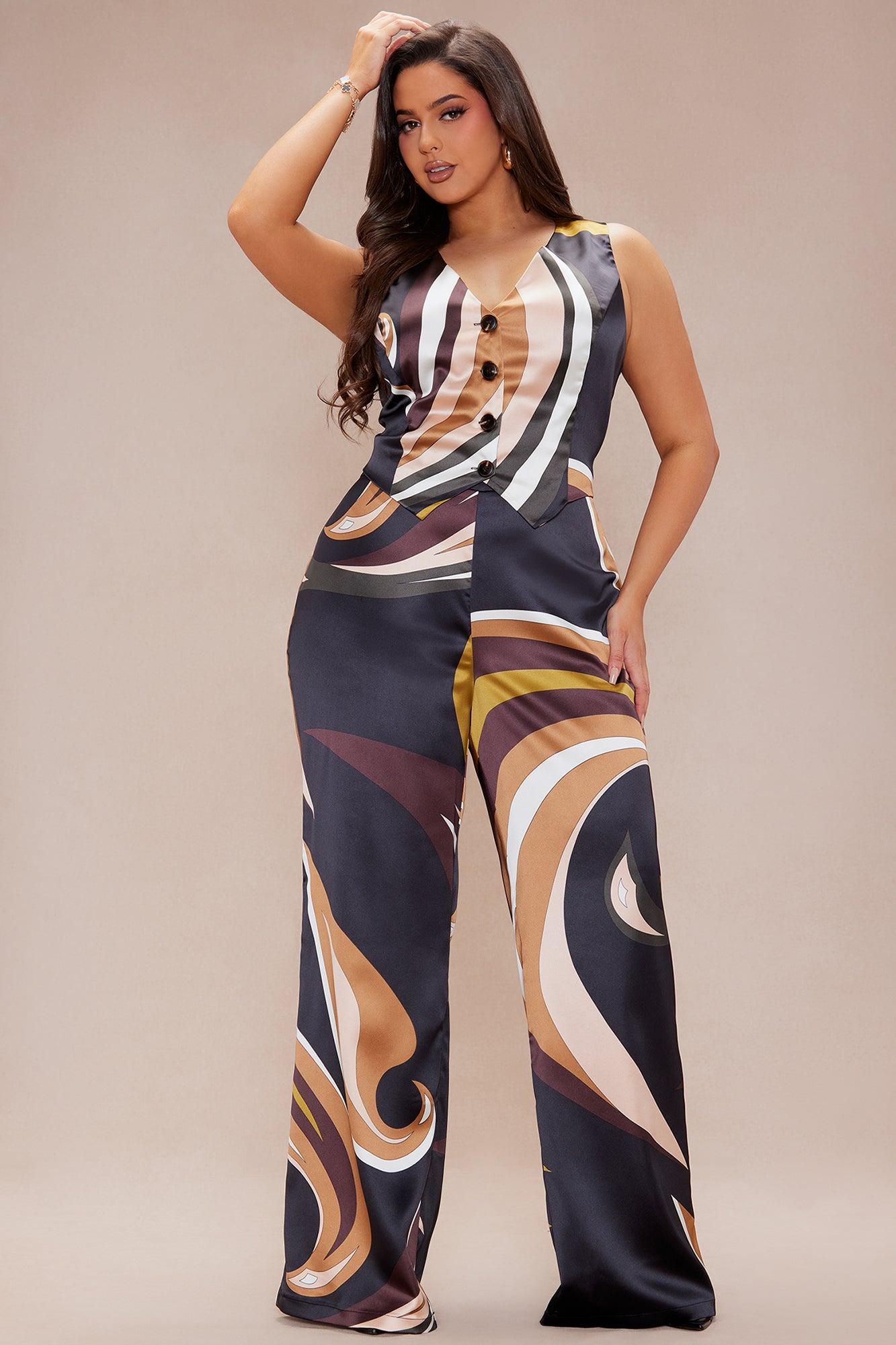 Katerina Satin Pant Set - Brown/combo Product Image