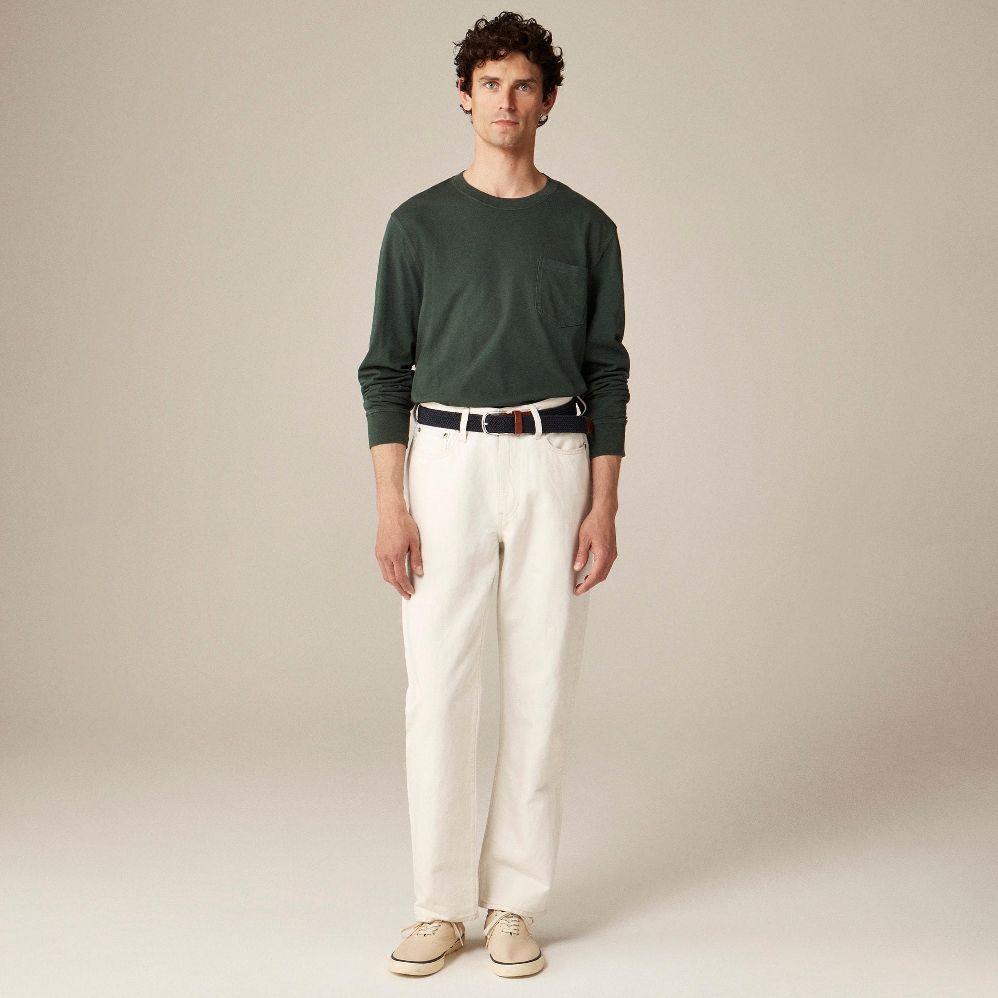 Long-sleeve vintage-wash cotton pocket T-shirt Product Image