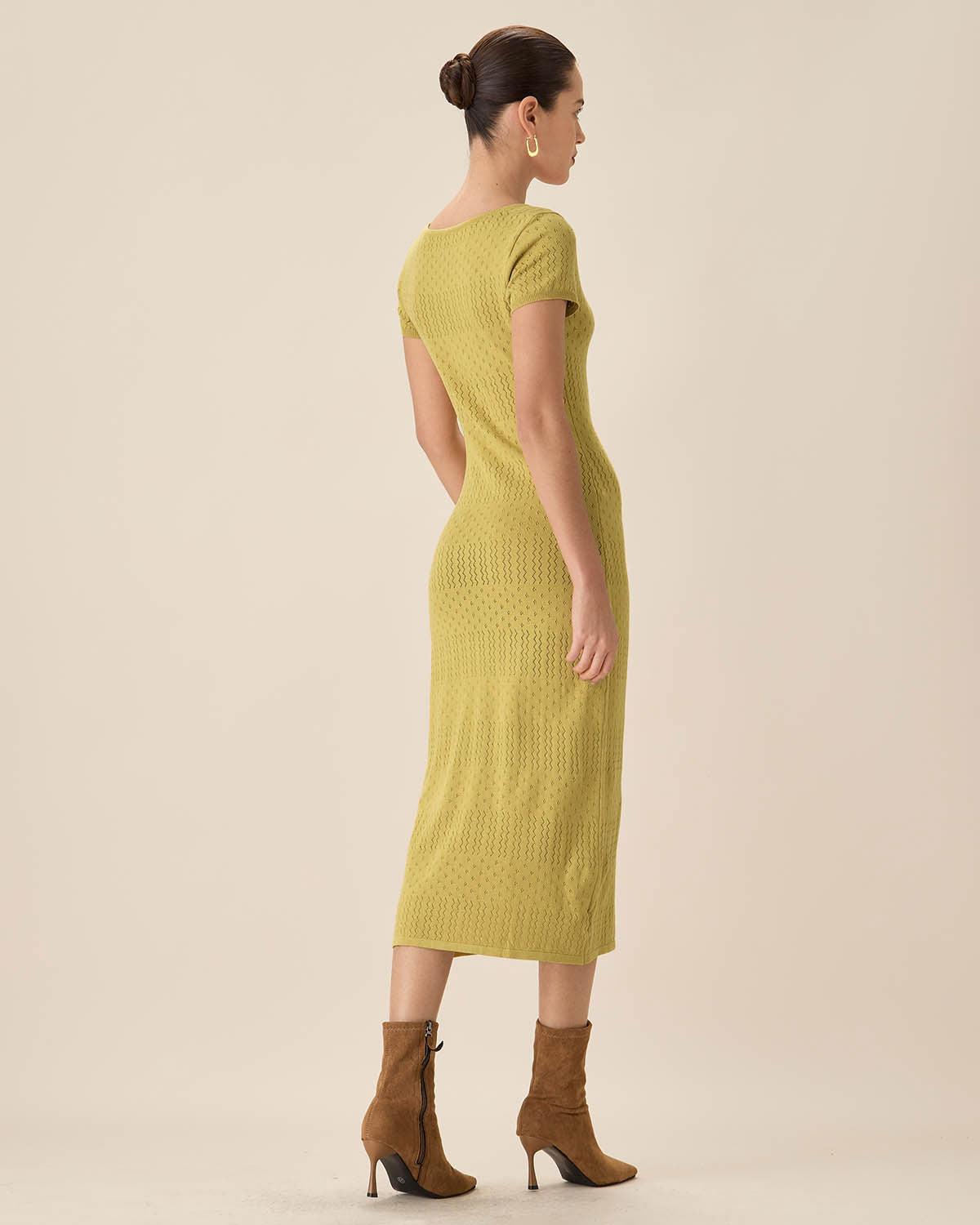 Green Square Neck Bodycon Midi Dress Product Image