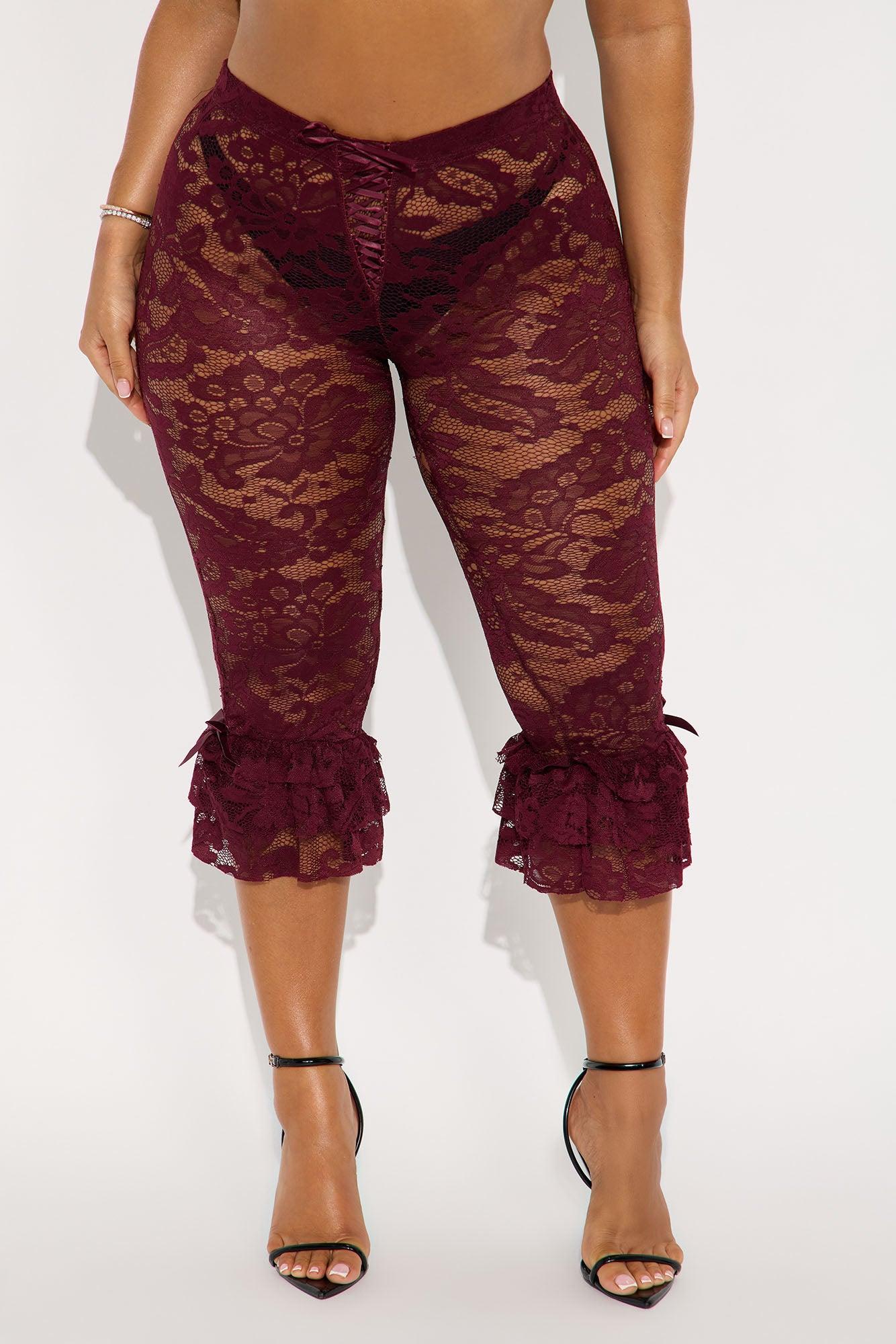 Magnolia Lace Ruffle Capri Legging - Burgundy Female Product Image
