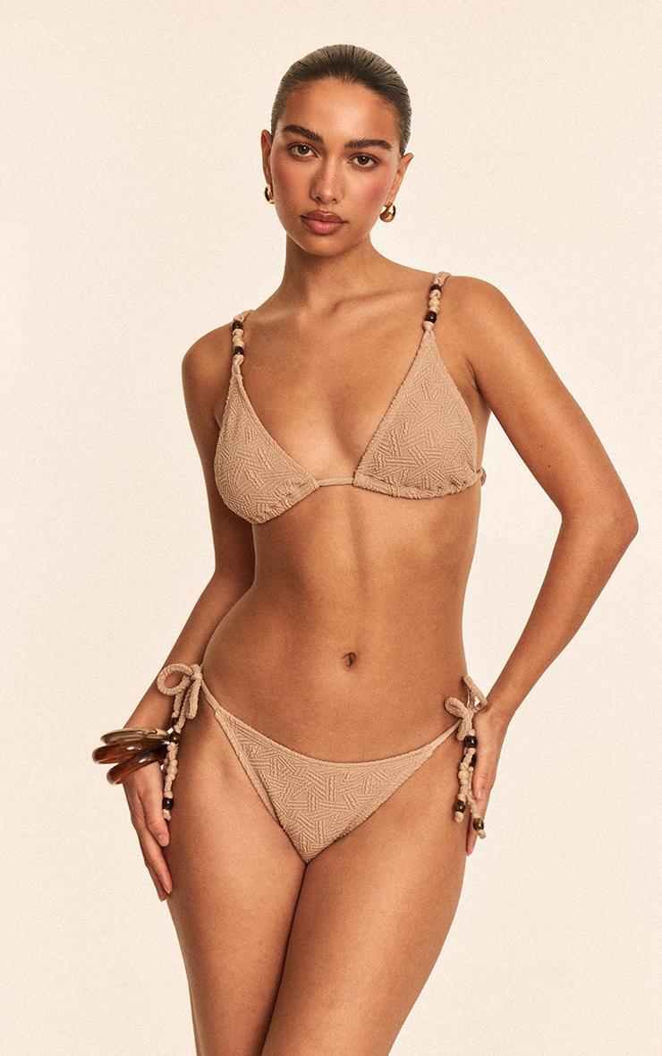 Stone Textured Bead Trim Triangle Bikini Top Product Image