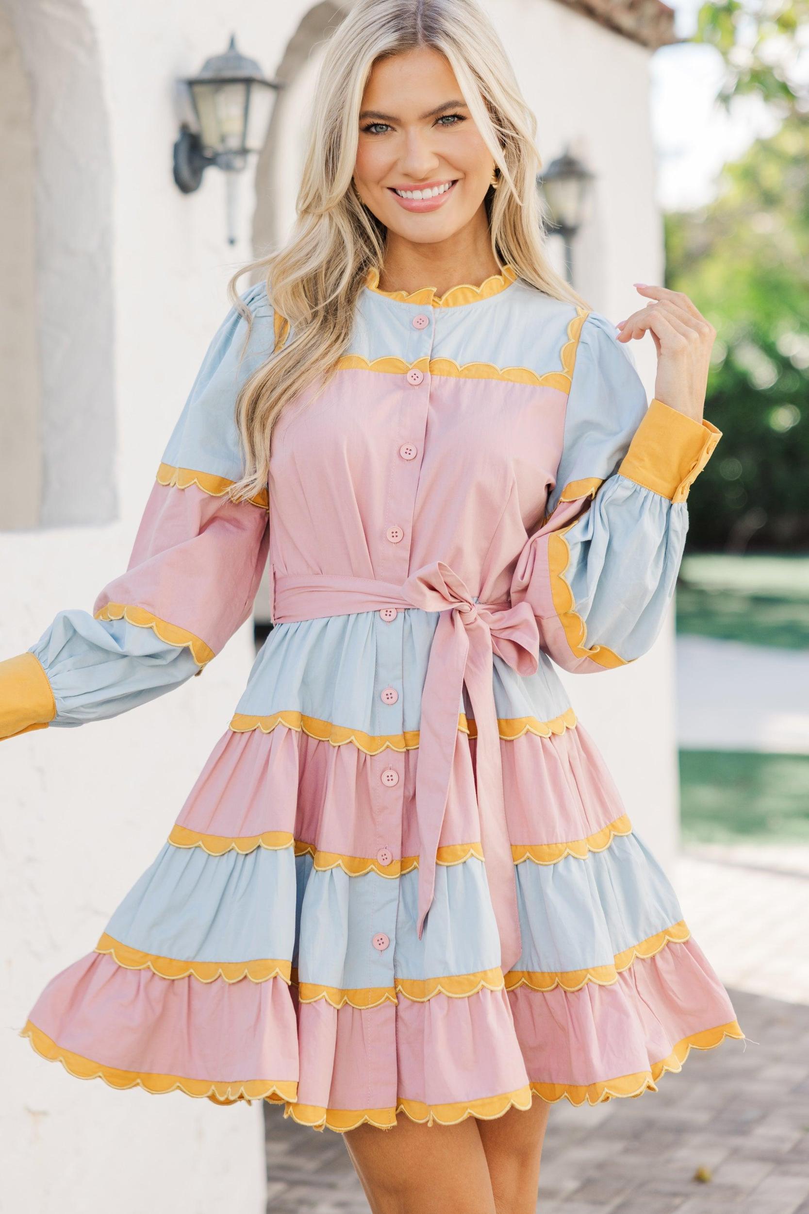 Love You More Pink Multi Ruffled Dress Female Product Image