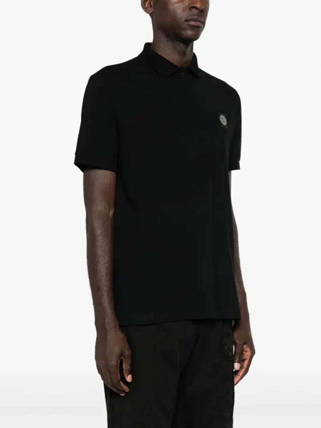 STONE ISLAND Mens Black Brand-patch Regular-fit Stretch-cotton Polo Shirt Xl Product Image