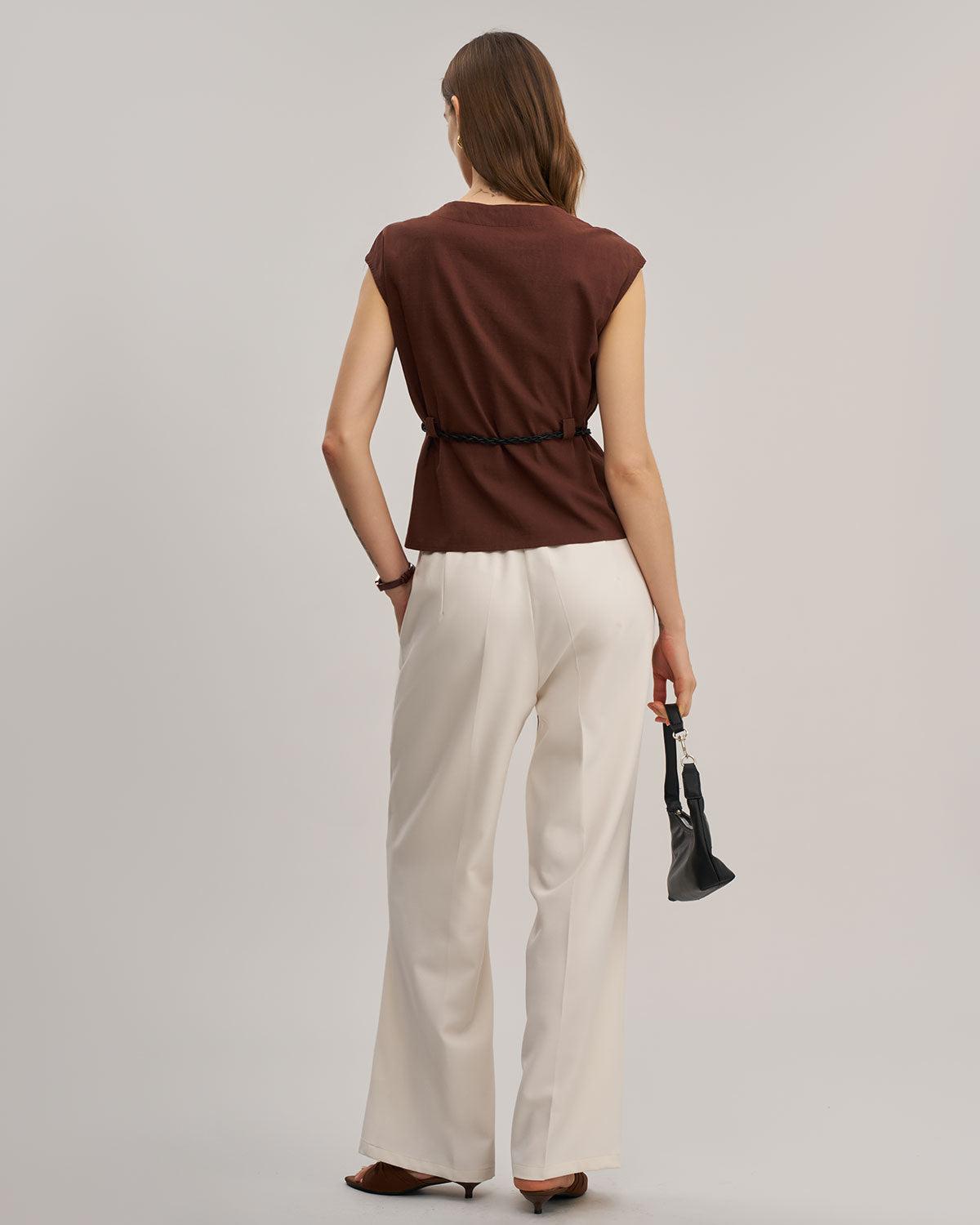 Apricot Elastic Waist Straight Pants Product Image