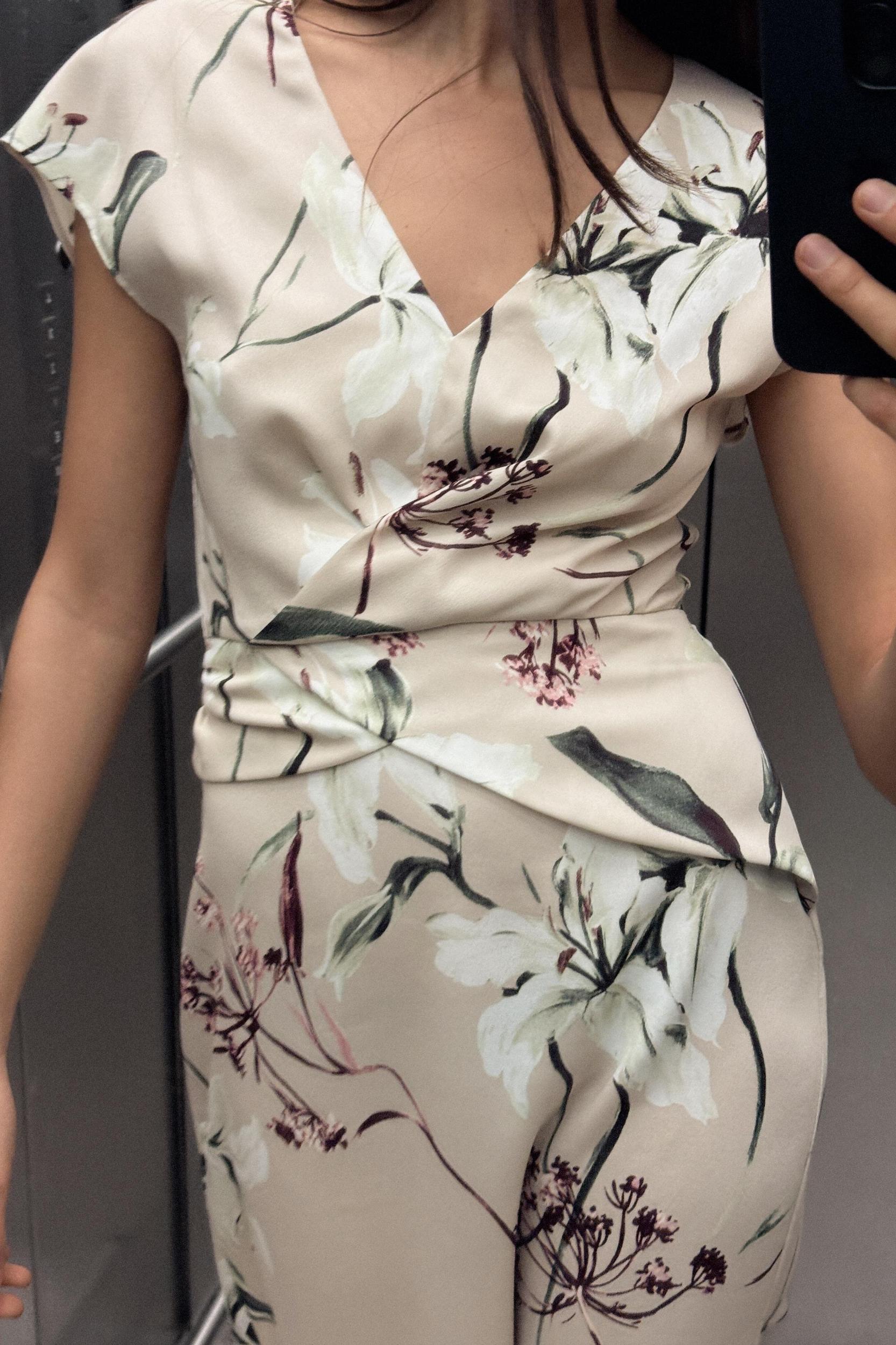 FLORAL PRINT SATIN EFFECT MIDI DRESS Product Image