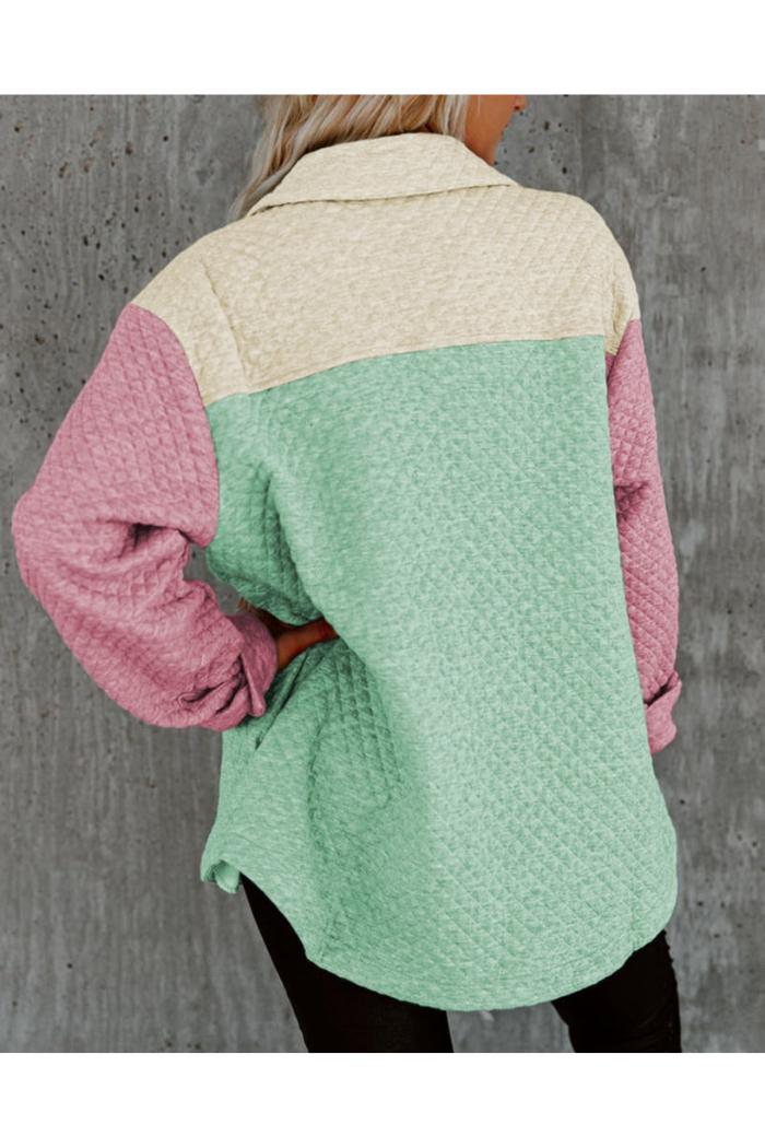 Colorblock Button Front Quilted Shacket Product Image