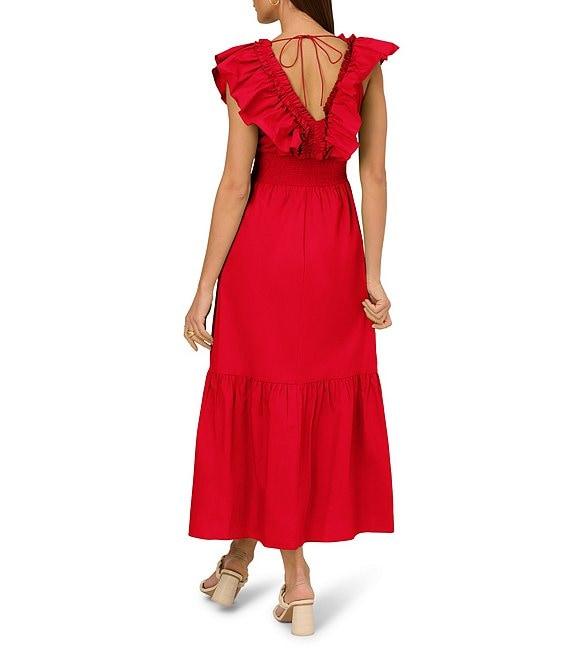 Adrianna by Adrianna Papell Ruffle V-Neck Smocked Waist Sleeveless Midi Dress Product Image
