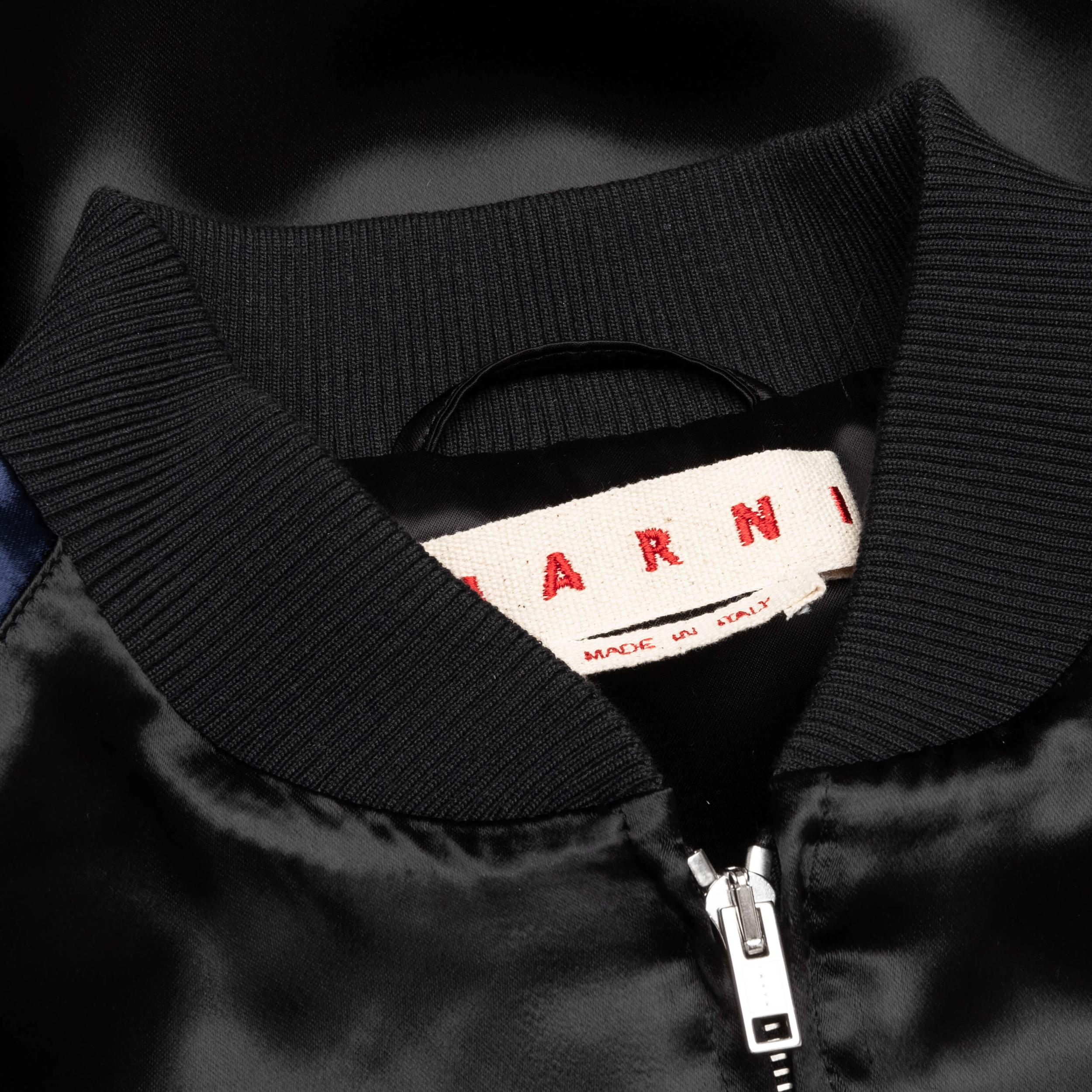 Black Satin Bomber with Beaded Logo - Black Male Product Image