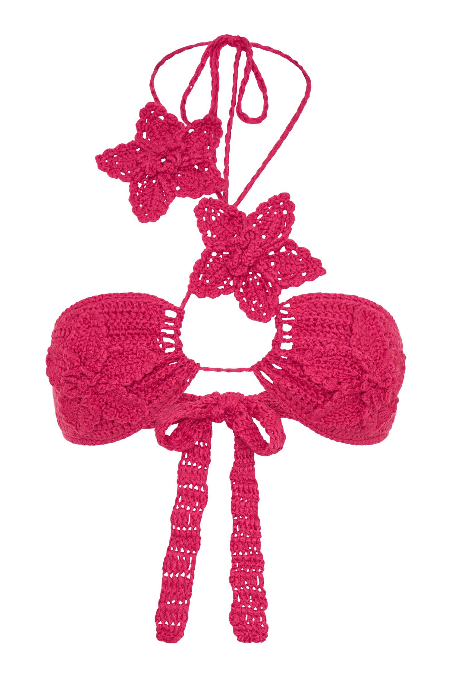 River Floral Crochet Bikini Top - Pink Cherry Product Image