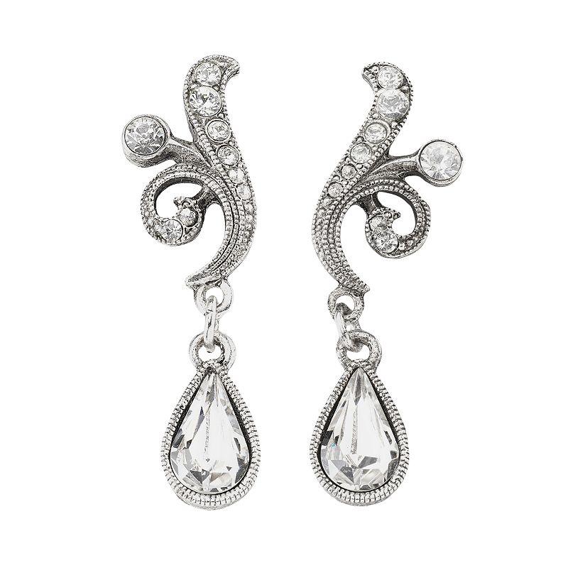 1928 Silver Tone Simulated Crystal Drop Earrings, Womens, Clear Product Image