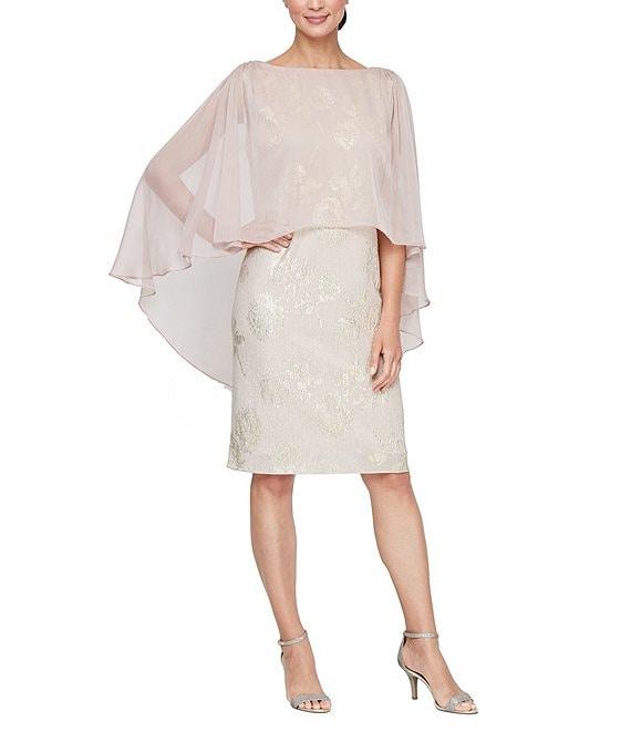 Ignite Evenings Crew Neck 3/4 Chiffon Overlay Sleeve Floral Foil Printed Popover Dress Product Image