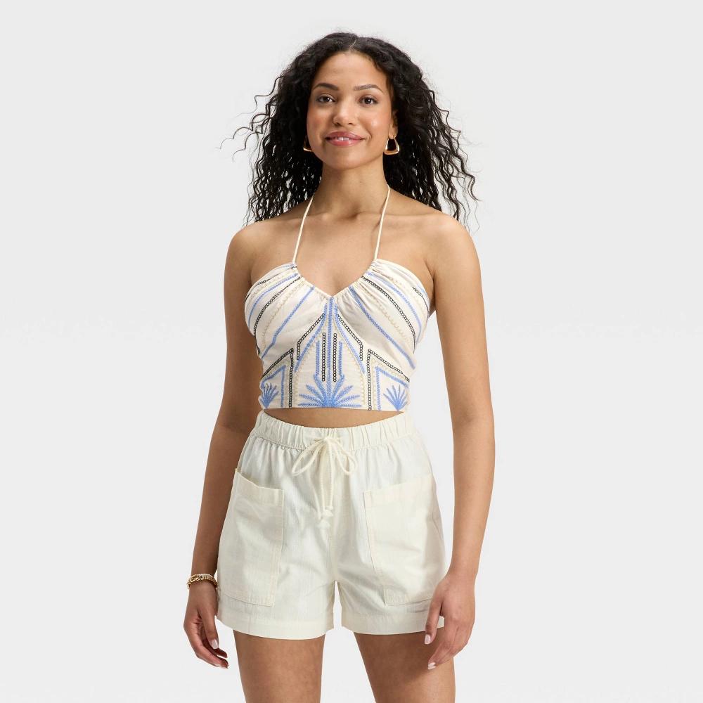 Women's Embroidered Halter Top - Universal Thread™ Blue Product Image