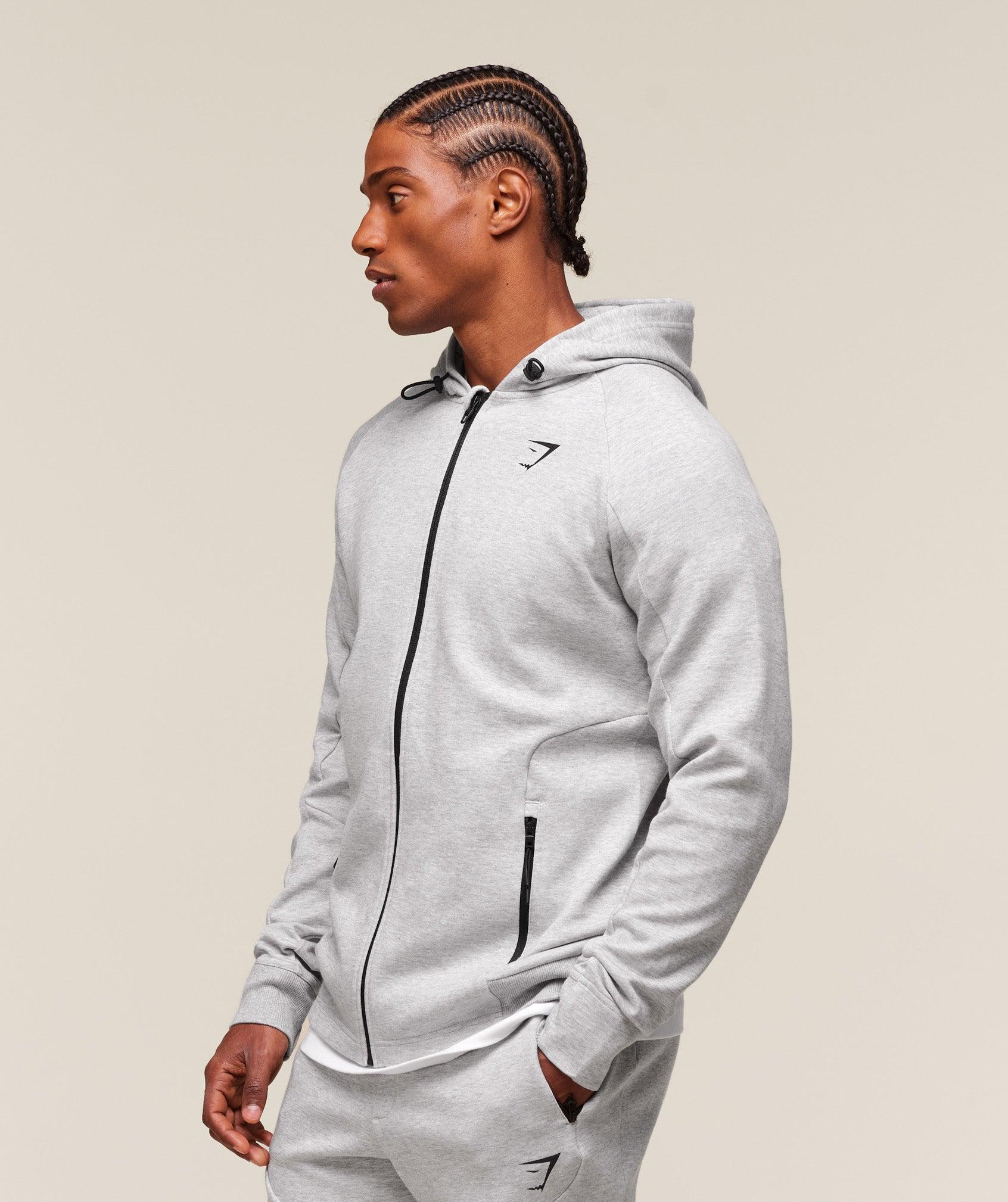 Gymshark Interlock Tech Zip Up Hoodie - Light Grey Core Marl Male Product Image